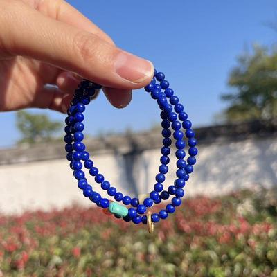天然老矿料青金石手链油亮帝王青多圈三圈手串 珠链珠串规格4.4mm