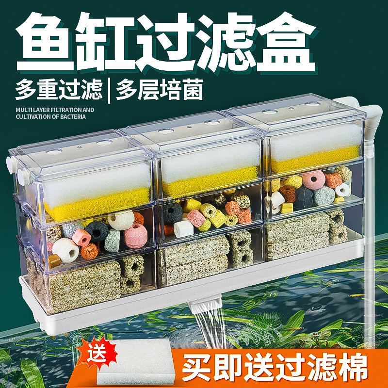 鱼缸滴流盒换水上滤滴滤增氧龟缸净水循环系统生态上置过滤器盒箱