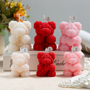 玫瑰花熊香薰蜡烛蝴蝶结爱心熊家居装饰婚礼伴手礼情人节礼物摆件