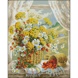 雏菊水果篮 十字绣套件 植物花卉 客厅卧室 精准印花