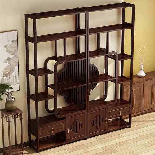 新中式博古架实木中式茶室装饰品置物架多宝阁摆件现代简约展示柜