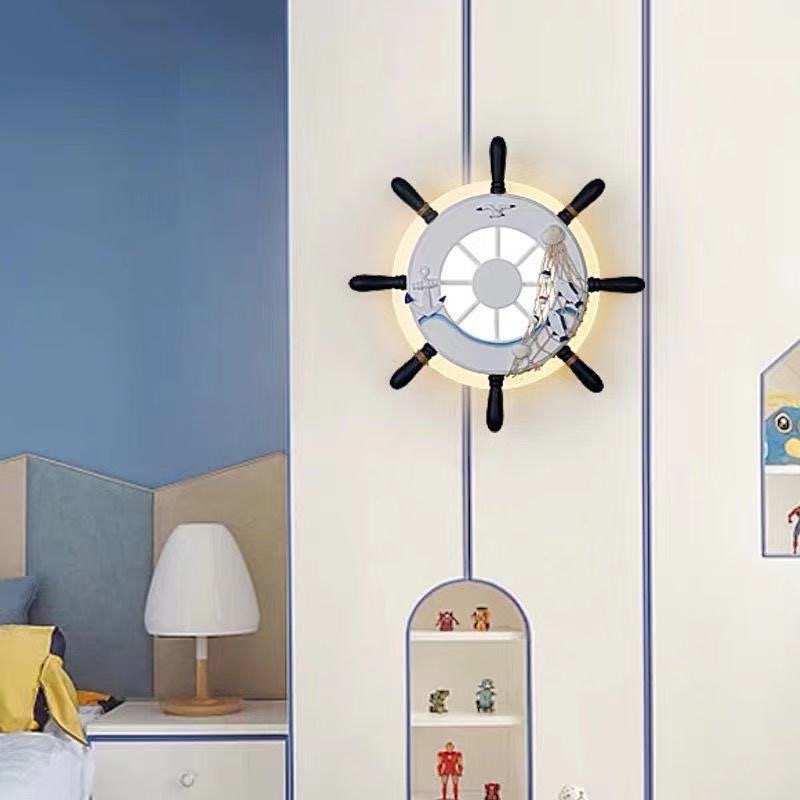 s%地中海壁灯船舵实木卧室客厅创意儿童房间楼梯走廊阳台床头灯饰