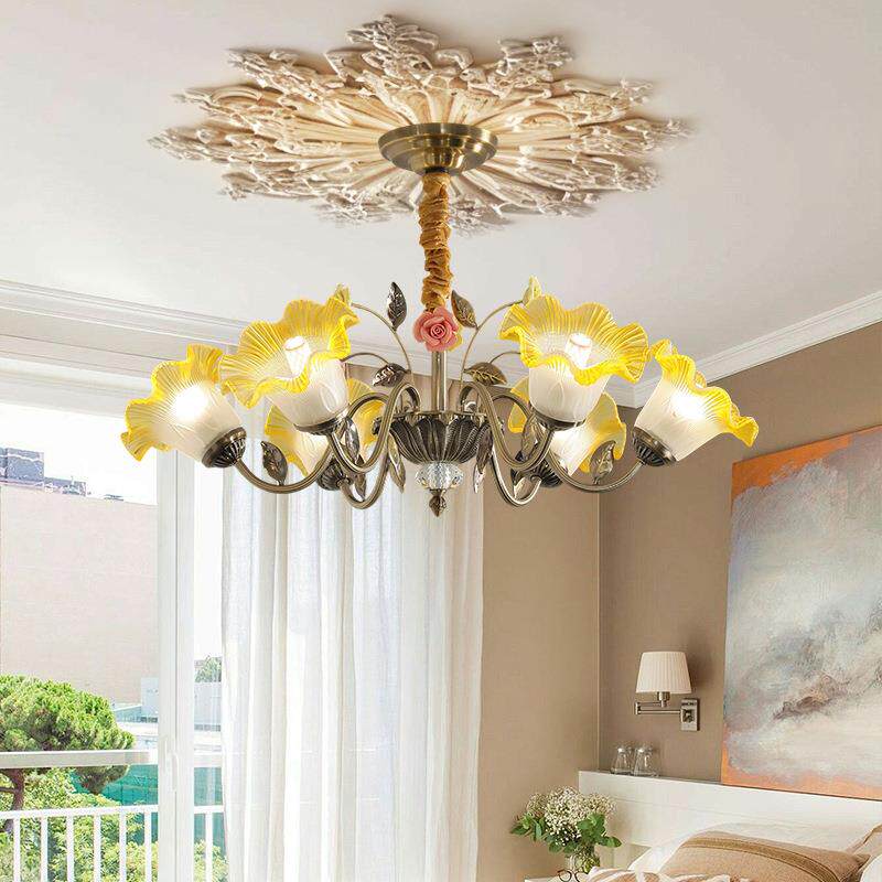 法式田园客厅花草吊灯美式书房别墅卧室餐厅温馨房间创意中山灯具