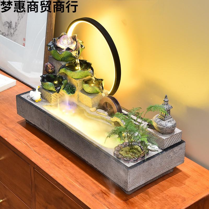 新中式流水摆件循环水喷泉客厅办公室桌面荷花景观禅意装饰品