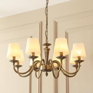 美式 楼餐厅卧室书房吊灯高端 全铜客厅灯吊灯复古简约别墅复式