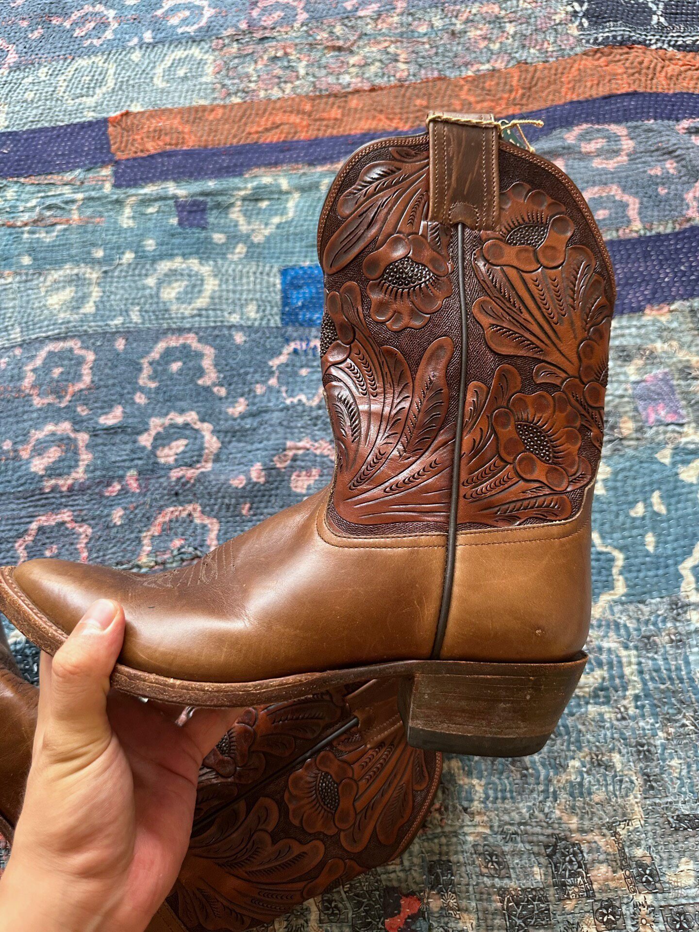 RRL Vintage Carved Western Boots — back
