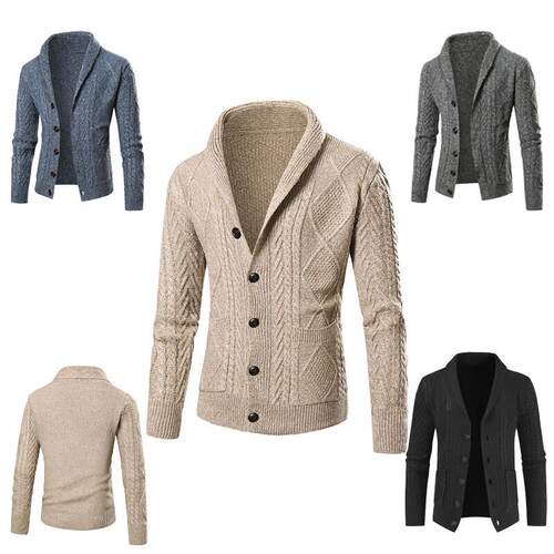 Men's sweater jacket, thick twisted flower knitted