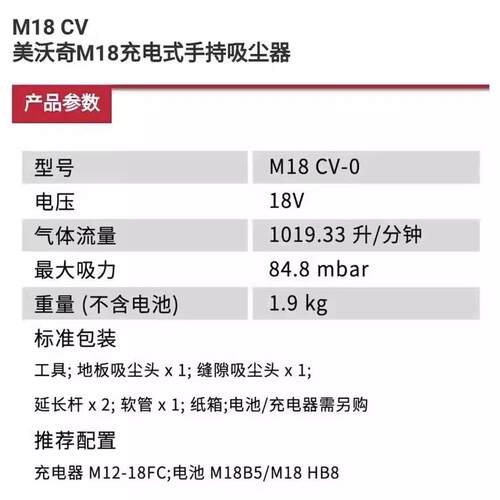 美沃奇充电式手持吸尘器18v锂电工地家用无线清洁车载M18CV-0集尘