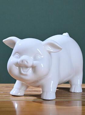 生肖陶瓷猪摆件招财可爱补角全瓷器现代中式家居客厅办公室摆设白