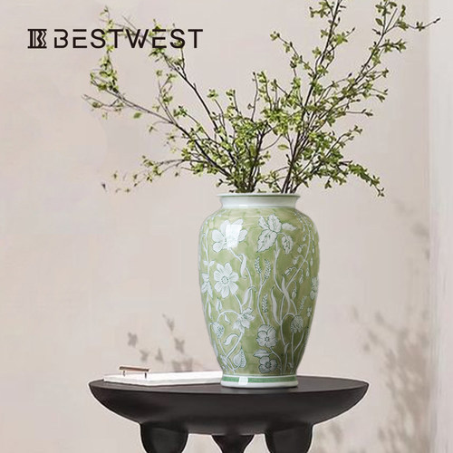 感高级 摆件复古装饰品花瓶器中式家居花新 west青花瓷陶瓷best