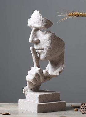 沉默是金人物抽象工艺品创意北欧雕塑摆件复古办公室客厅装饰