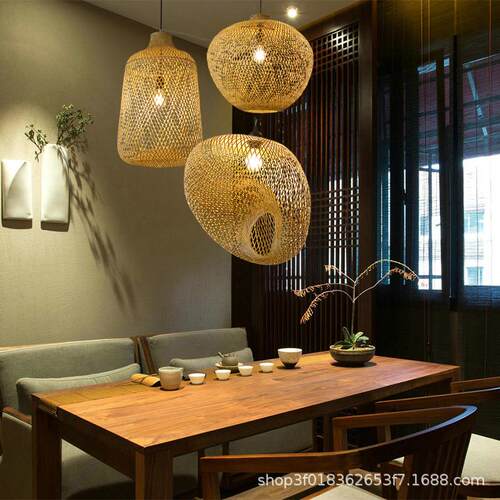 手工竹编吊10新中式客厅卧室灯书房东装南厅亚餐竹艺茶室茶楼饰灯