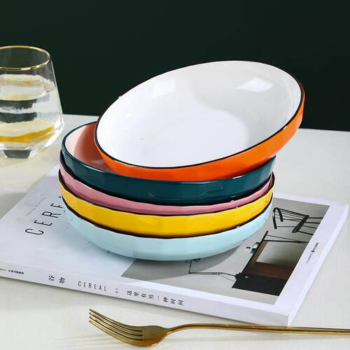 盘子菜盘家用高级菜碟陶瓷时尚早餐盘高颜值彩色炒菜网红好看餐具