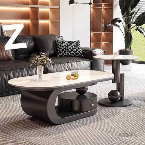 岩板椭圆形茶几轻奢家用客厅极简现代简约小户型设计感创意不规则