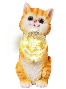 户外创意太阳能树脂猫咪抱玻璃球灯庭院阳台花园装饰摆件小夜灯