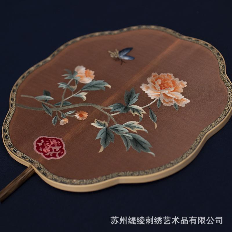 扇子古风流苏绣花湘妃竹手工苏绣古代汉服圆扇宫廷扇双面刺绣团扇