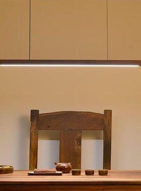 一字长条极简ITD桃简木吊轻奢现胡代约实木吧台办公桌书房餐厅灯