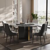 大现理石餐桌代简约轻2奢家用晶酒店商用高端超石圆形1031饭桌204