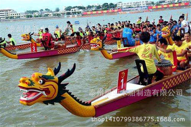 товар из китая 端午节比赛玻璃钢龙舟加工 标准型22人/18 人/12人龙舟船竞赛龙船