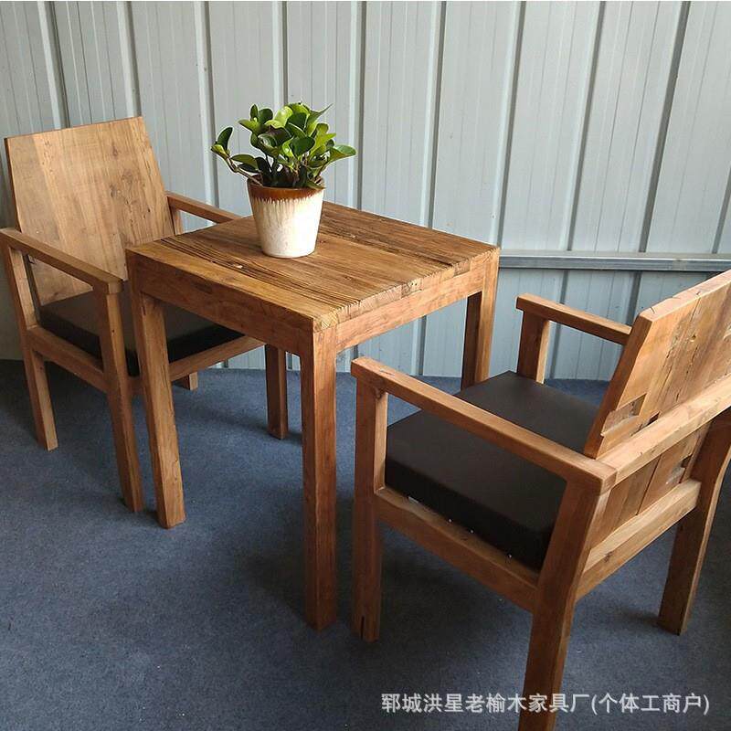 老榆木实木八仙桌茶桌饭店民宿门板桌咖啡厅桌椅风化纹方桌