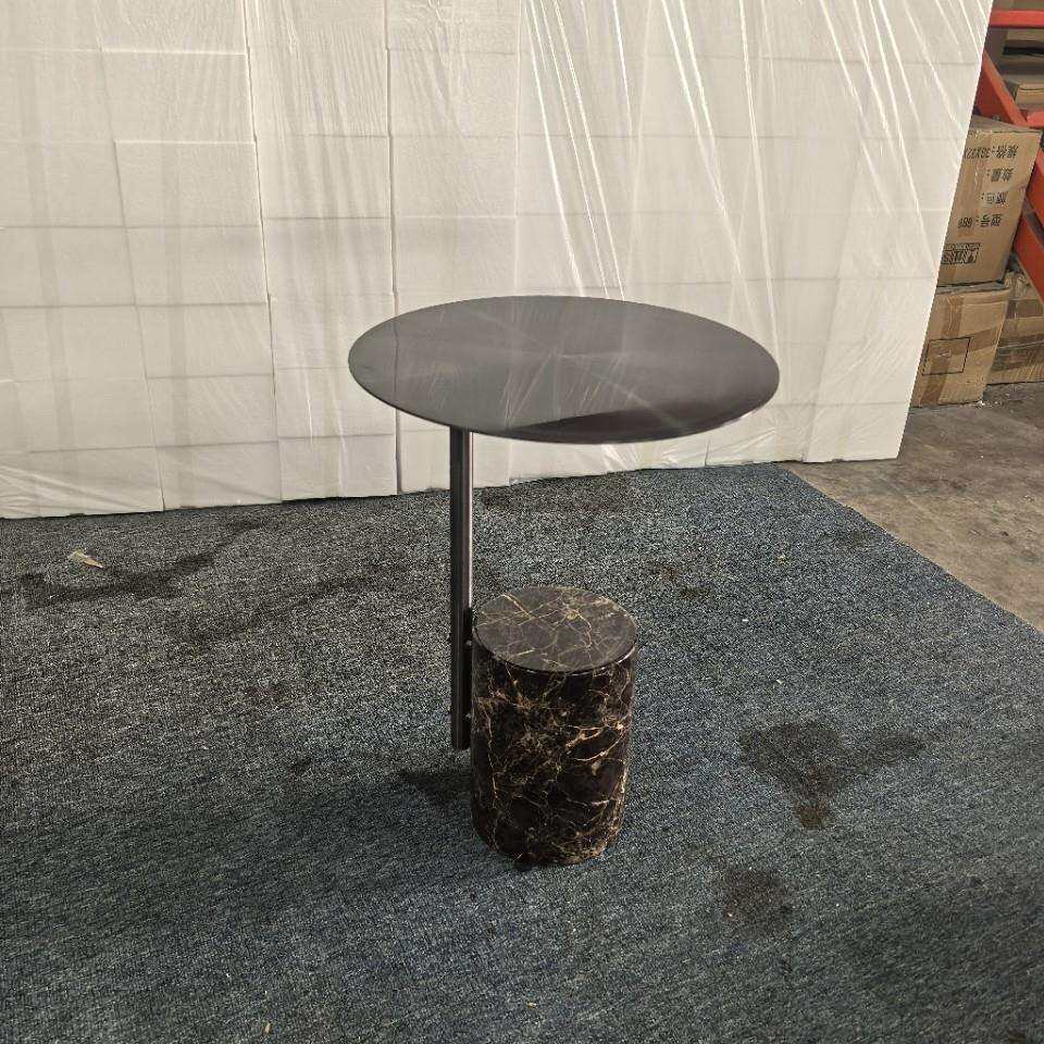 轻奢天然大理石茶几金属木质不锈钢家用沙发床头边几阳台圆形小桌