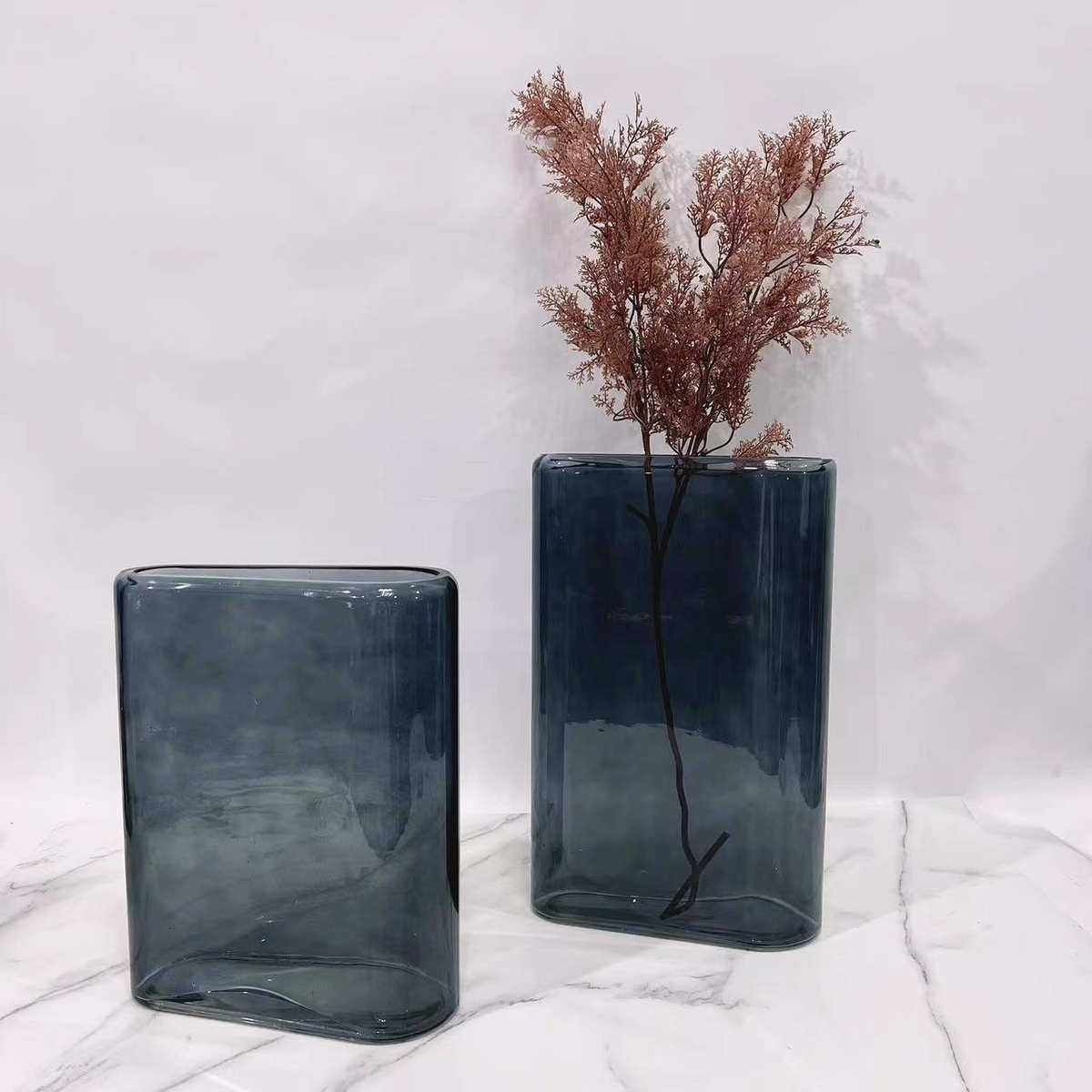 花瓶色现代花径水培渐变样板间器咖摆件客厅扁大口简约瓶创意琉璃