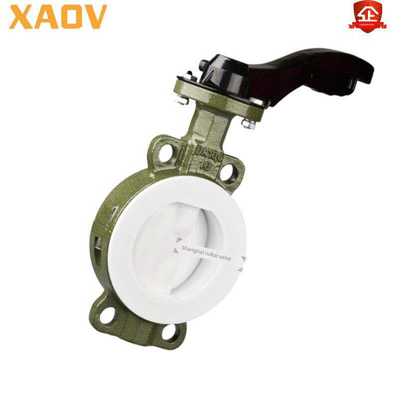 内衬聚四氟乙烯手动蝶阀D71F46 F4法兰手柄气动涡轮耐酸耐碱防腐