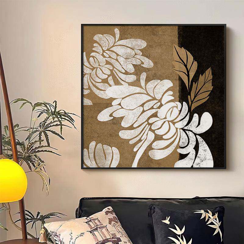 秋菊 中古风客厅装饰画抽象花卉餐厅挂画轻法式复古艺术卧室壁画