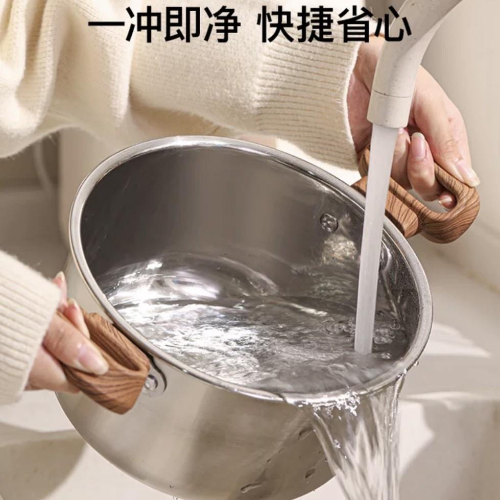 不锈钢套锅锅具三件套奶锅汤锅防烫木纹双耳玻璃盖辅食热卖蒸笼