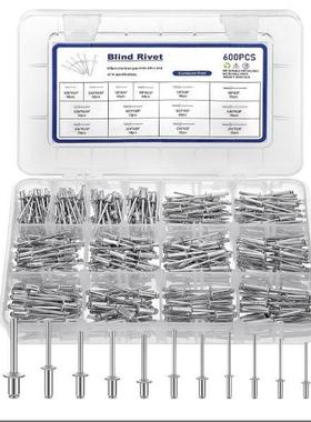 抽芯铆钉600pcs铝制拉钉铆钉套装组合开口型扁圆头抽芯铆钉盒装