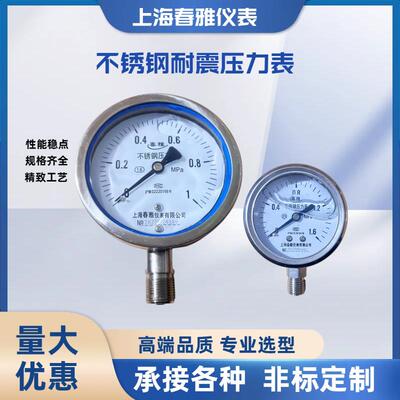 春雅压力表304 316Y100BF不锈钢耐震耐酸油压液压真空压力表耐震