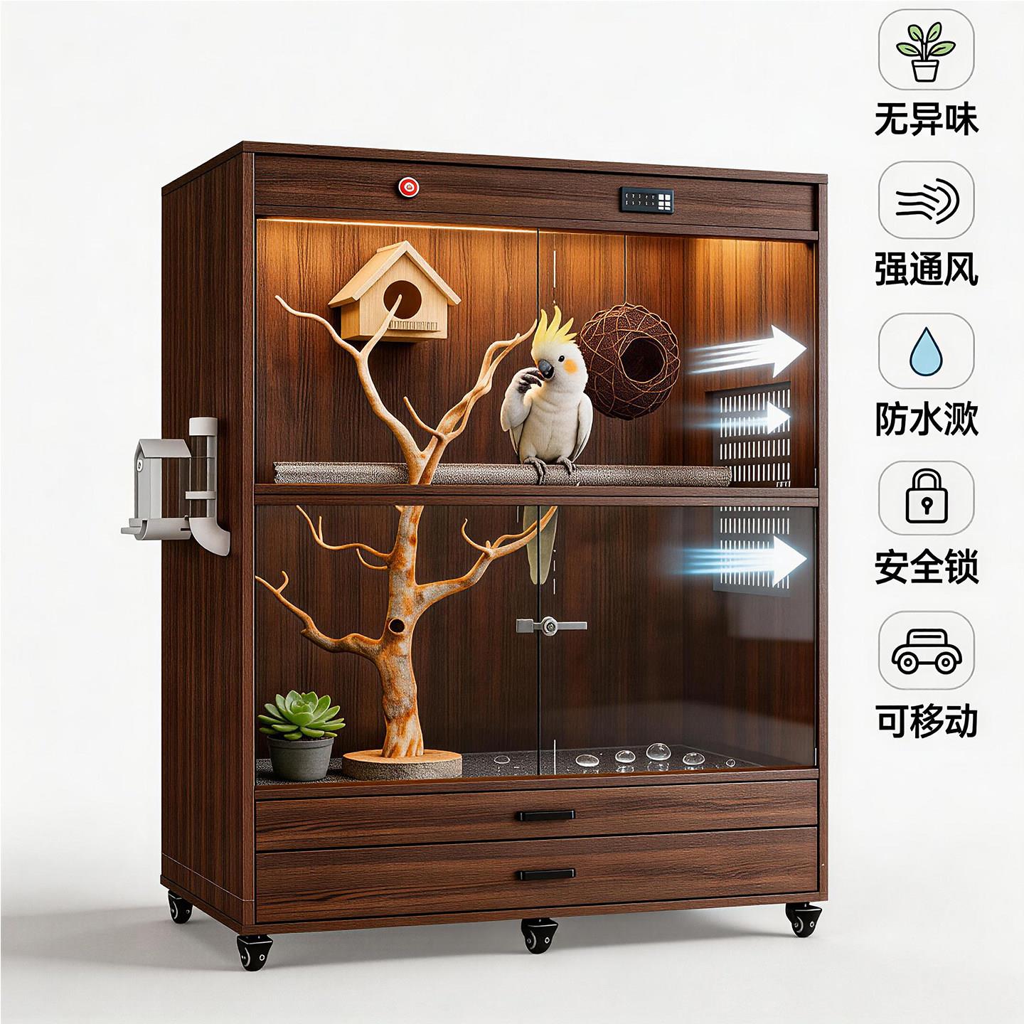 鹦鹉专用生态鸟笼别墅造景全套特大号新型保温防溅洒大型鹦鹉笼子