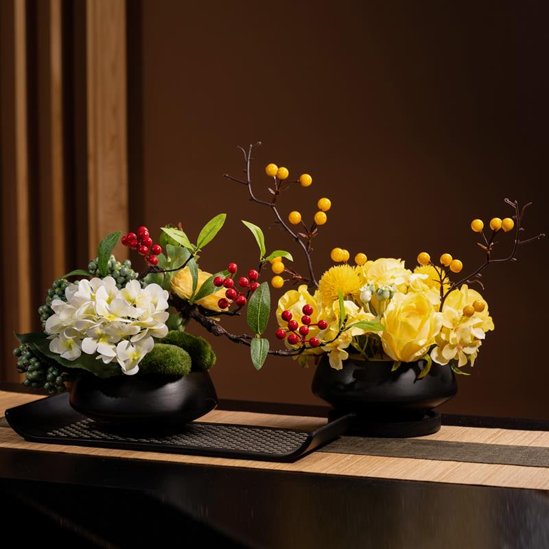 高端轻奢现代室内摆件装饰品酒店饭店圆桌转盘中间摆件花卉仿真花