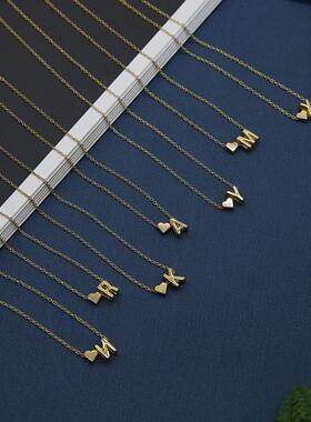 Gold Color Letter Heart Initial Choker Necklace For Women 26