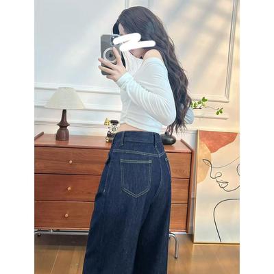 设计感阔腿牛仔裤女春秋夏季2025新款宽松显瘦高街爆款超火直筒裤