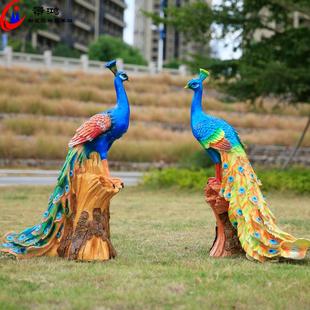大号仿真开屏孔雀摆件树脂玻璃钢动物雕塑户外花园摆件庭院装饰品