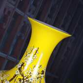 花瓶摆件时尚 赏复古陶瓷喜上眉梢珐琅大号 彩家居黄色瓶景德镇