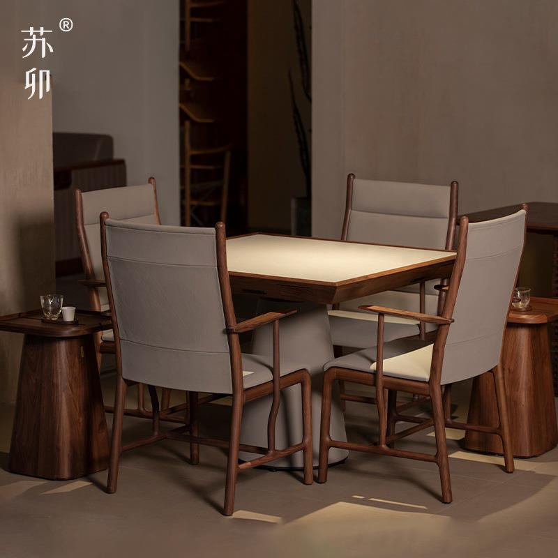 苏卯新中式实木方桌掼蛋桌家用会客餐桌椅组合黑胡桃木棋牌桌简约