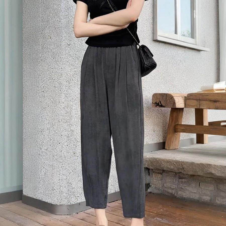 LILY MOST高级冰丝休闲裤夏薄款大码高腰显瘦垂感弹力九分哈伦裤