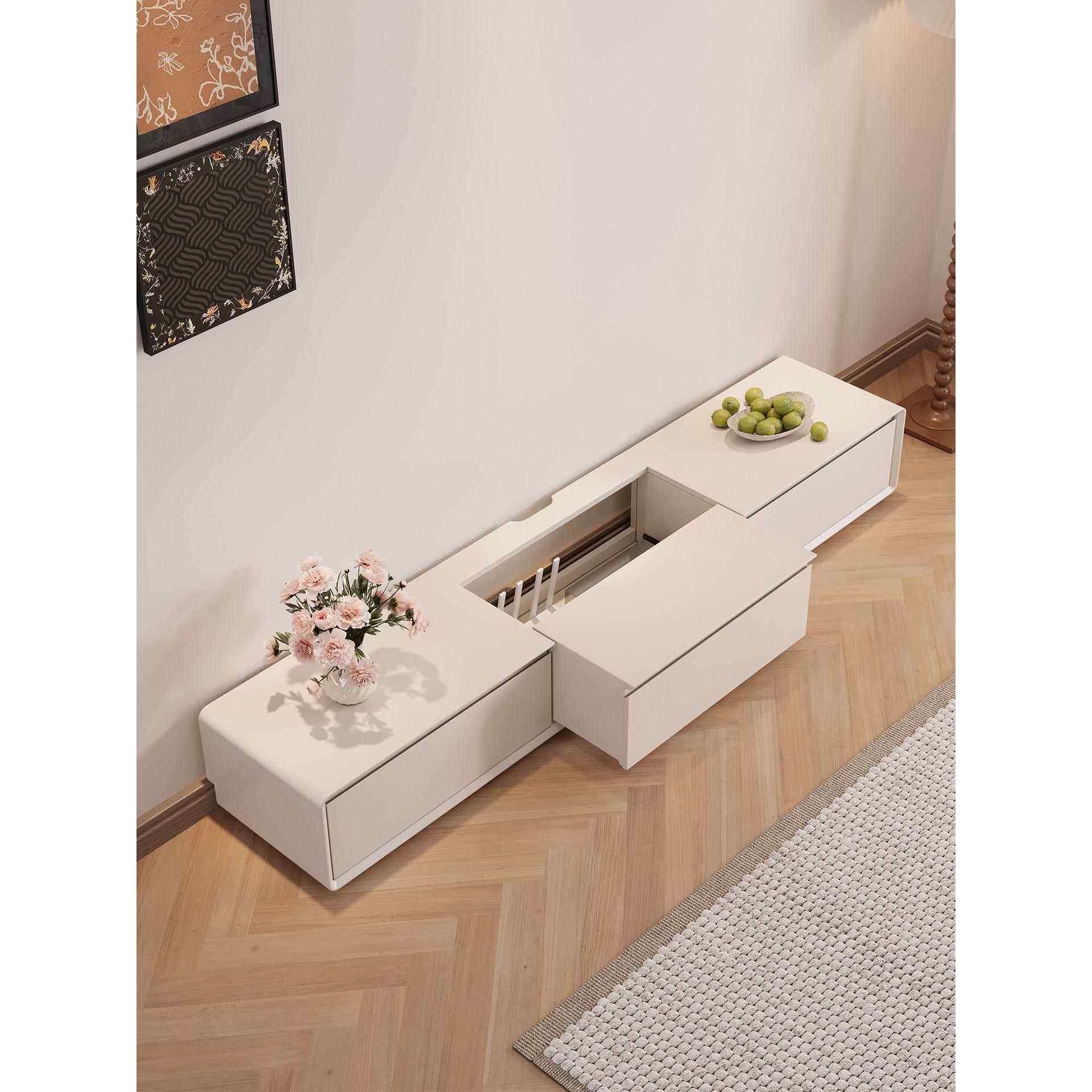 2025新款奶油风抽拉式电视柜现代简约小户型客厅家用落地电视机柜