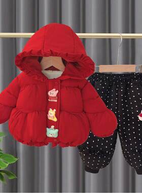 女童冬款加厚棉服套装冬季韩版小女孩宝宝巨好看洋派保暖棉衣外套