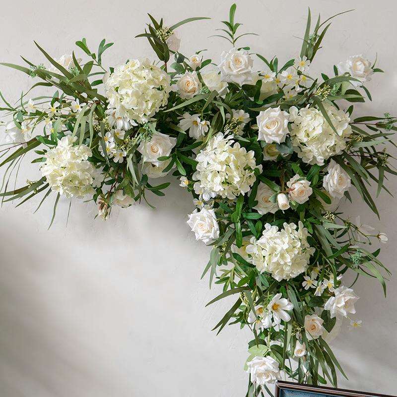 森系花艺场景布置婚礼假花拍照背景装饰会议长桌花迎宾展架水牌花