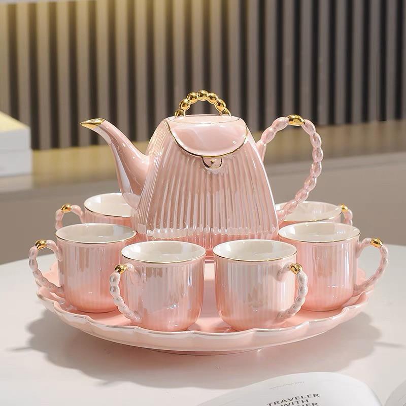 2026新款粉色陶瓷水具套装家用客厅茶具整套现代简约水杯茶杯茶盘
