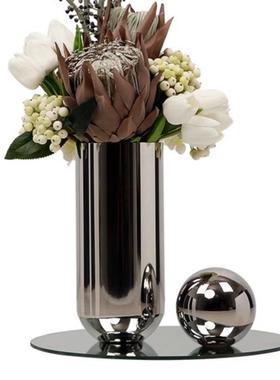 现代轻奢高档样板房间不锈钢插花器花瓶摆件高级家居客厅餐桌饰品