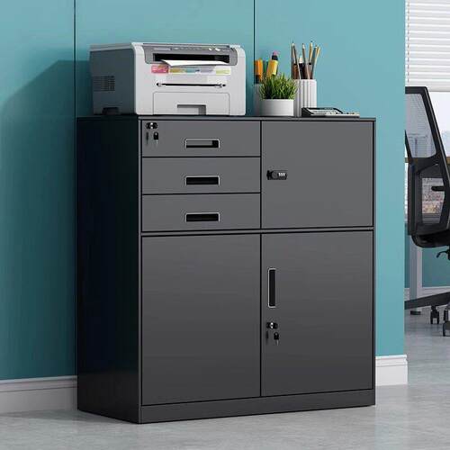 加厚偏三保铁皮矮柜办公室文件柜资料抽屉柜储物柜工具带锁小柜子