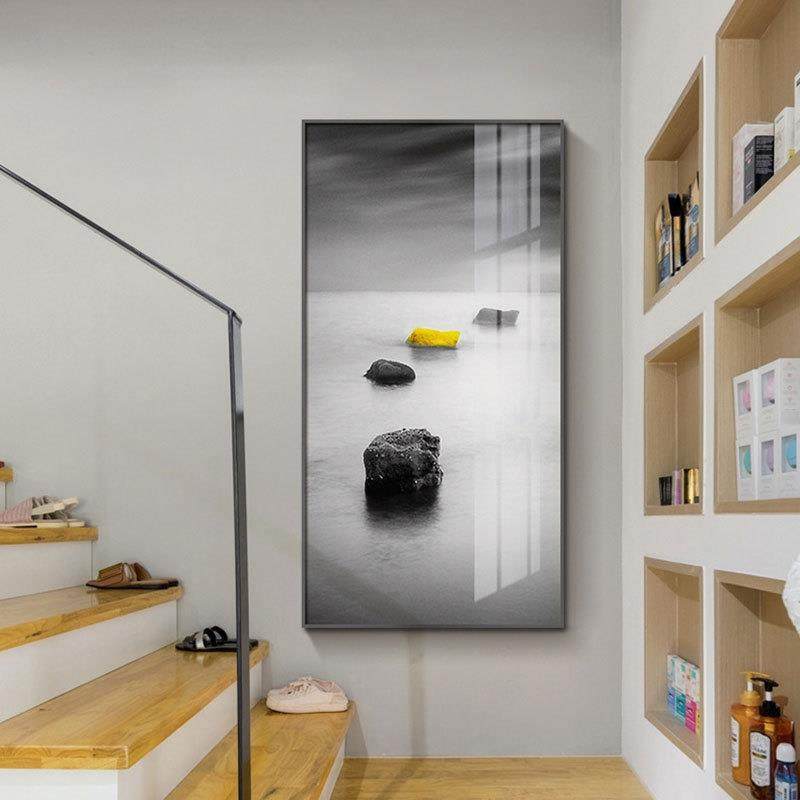 现户代简约入墙关装CWI饰画黑白灰石来运挂画转竖版过道走廊玄墙