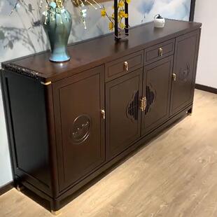 新中式乌金木四门餐边柜简约禅意储物收纳玄关柜餐厅实木置物柜子