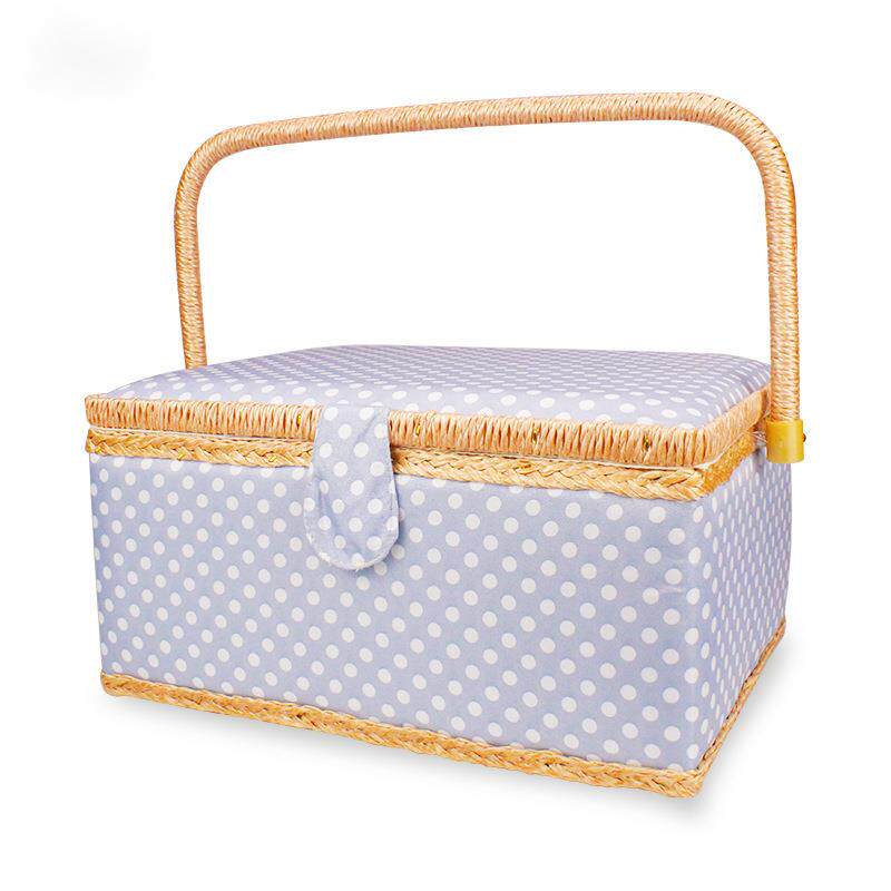 手提欧式工具收纳箱居家玫瑰色刺绣工具收纳盒整理盒布艺针线盒子