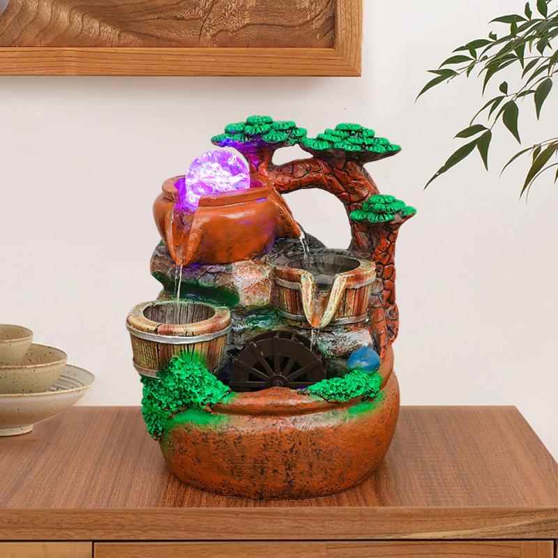 招财流水喷泉桌面摆件风水轮水循环家用客厅装饰开业送礼高档摆件