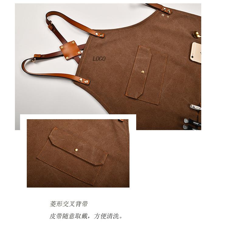 新款直销帆布围裙帆布咖啡师奶茶店烘培挂脖交叉牛仔工作服围腰定